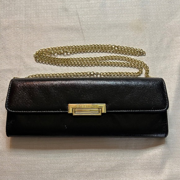BCBGeneration Black Patent Leather Clutch Chain Shoulder Purse Evening Bag - Picture 2 of 10